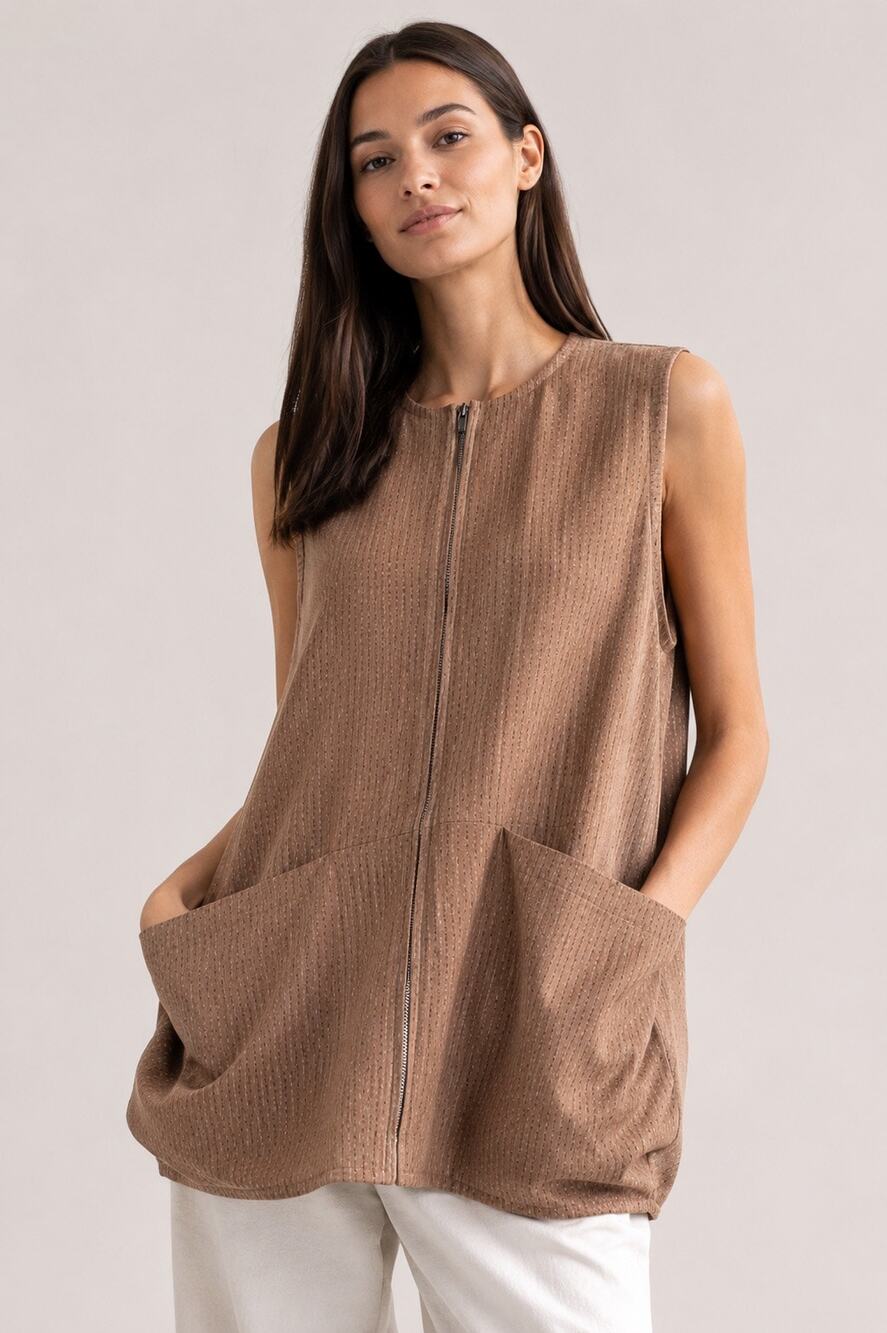 Anne Everett Fashion Designs Oversized Zip-Front Tunic Top – One Size